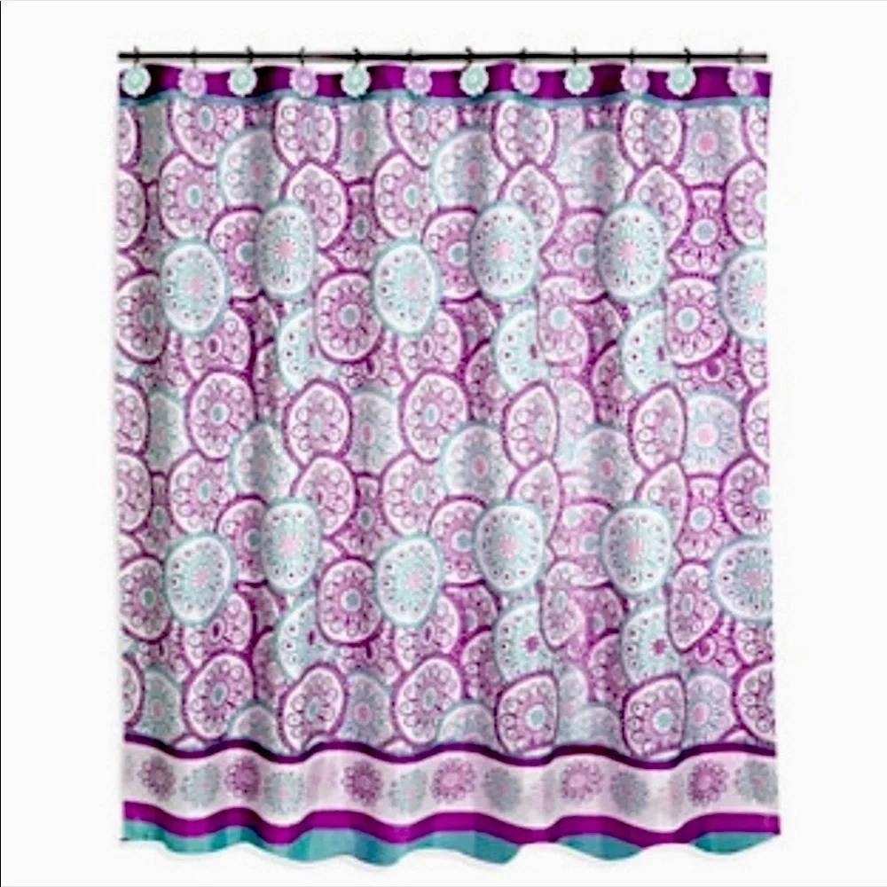 Dream Wheels Fabric Material Shower Curtain 70in X 72 in Purple Teal White